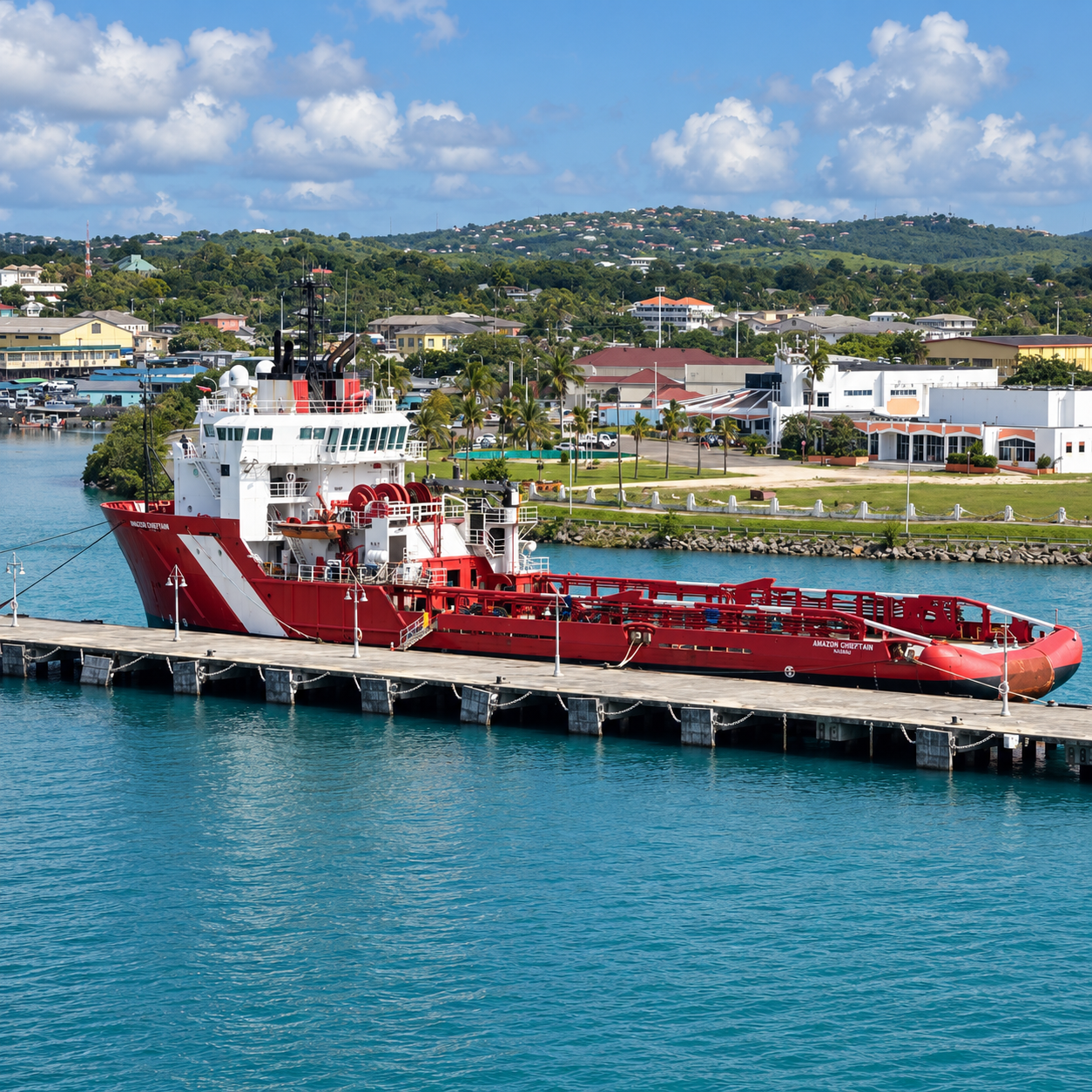 Enhanced image of SM Caribbean’s bunkering vessel alongside a quay
